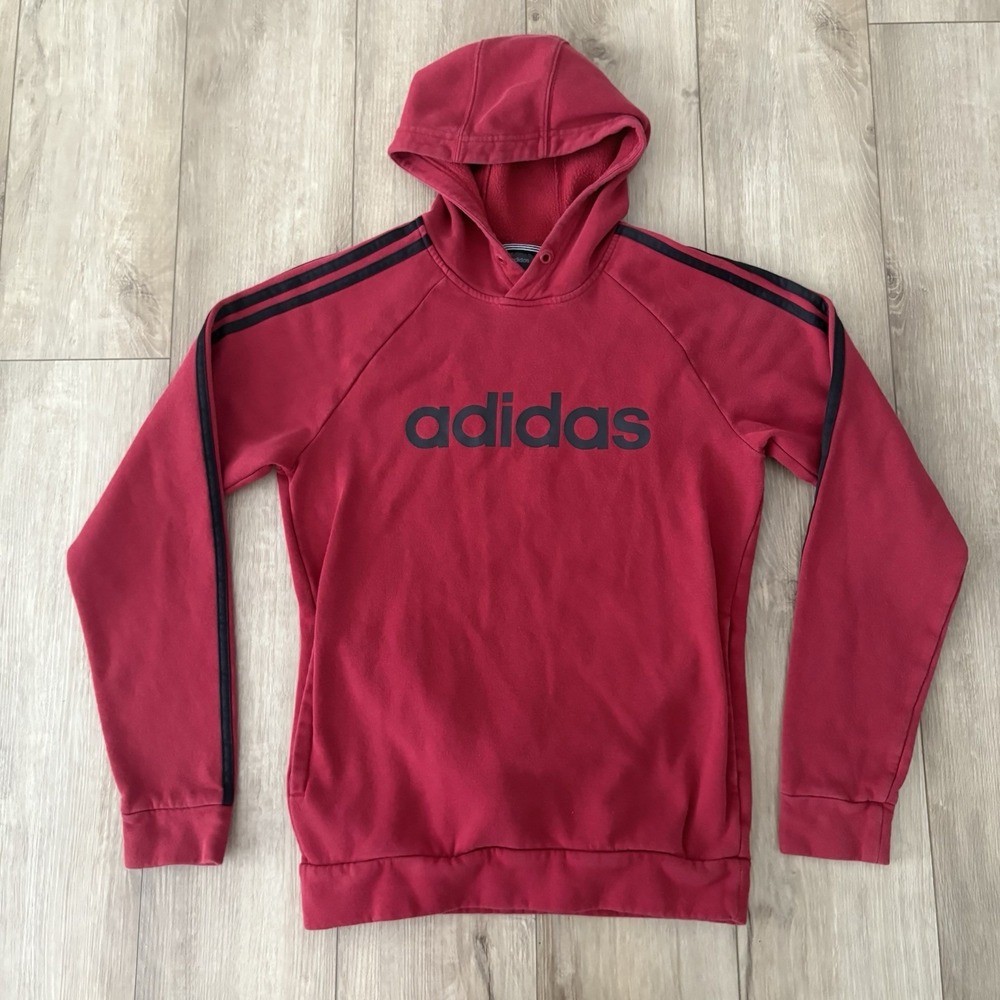 Adidas Men's Red Pullover Embroidered Hoodie Sweater Sz Small Black Stripe